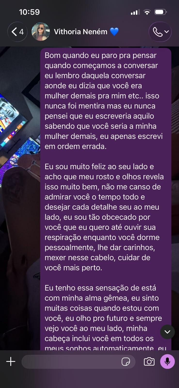 Texto romântico enviado para Vithoria